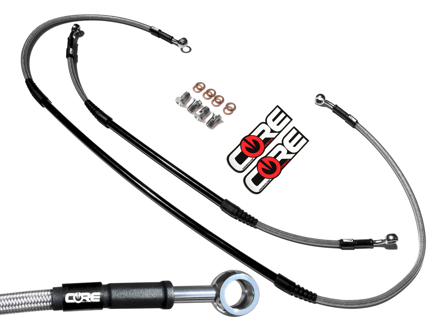 Stainless Steel MX Brake Lines Combo Front and Rear Fits Honda XR650R 2000-2007 Core Moto 